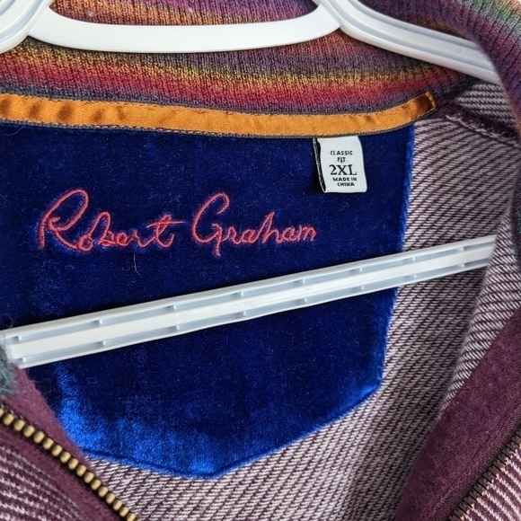 Robert Graham 1/4 zip burgundy striped sweater rainbow stand collar XXL - Picture 11 of 11